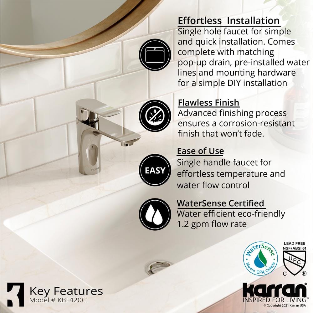 Chrome Single Handle Bathroom Faucet with Pop-Up Drain