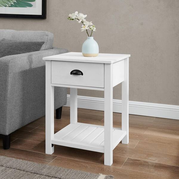 Welwick Designs 18 In 1 Drawer Country, Small White End Table With Storage