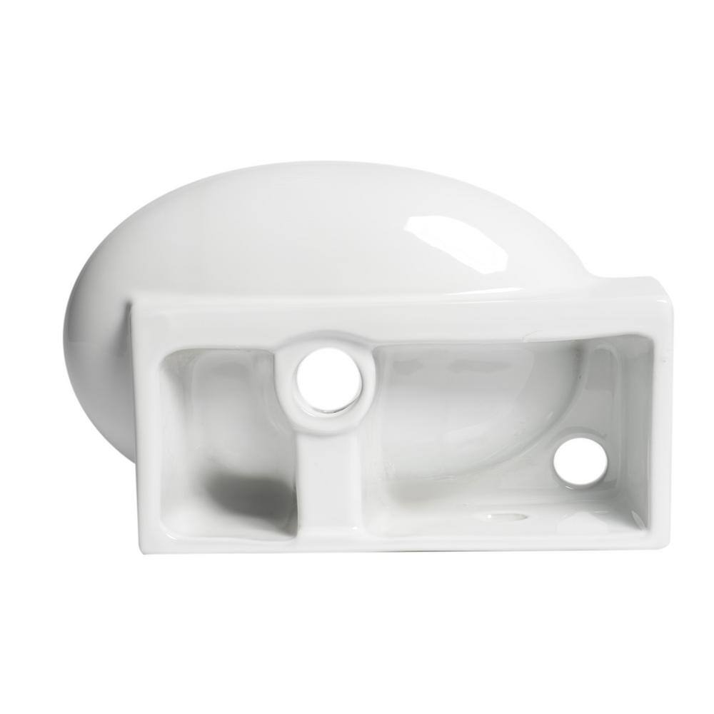 White Ceramic Wall-Mount Oval Bathroom Sink with Overflow