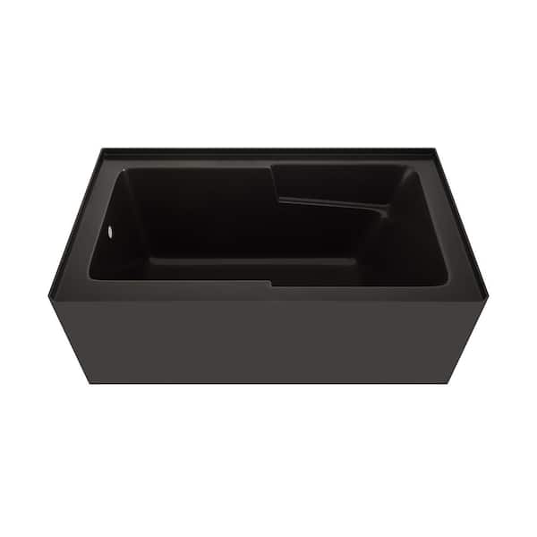 Voltaire 54 in. x 30 in. Soaking Bathtub with Left Drain in Glossy Black with Integrated Armrest