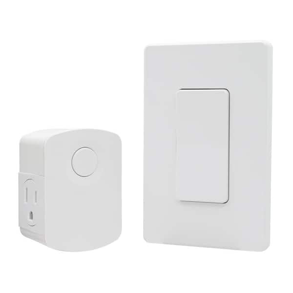 Wireless Wall Mount Light Switch with Remote Control, 1 Outlet, No Wiring Required, Ideal for Lamps or Indoor Lighting