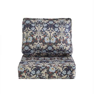 Outdoor Cushion Thick Deep Seat Pillow Back For Wicker Chair, 24 in. x 24 in. x 6 in., Square, Floral in Stone Blue