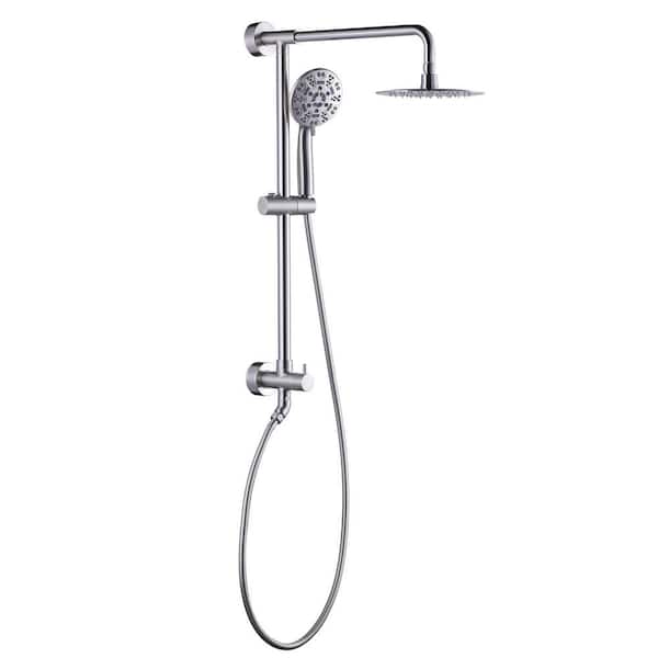 7-Spray Multifunction 1.8 GPM Round Wall Bar Shower Kit with Swivel Shower Head and Hand Shower in Brushed Nickel