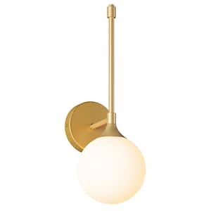 Modern 5.9 in. 1-Light Gold Globe Armed Wall Sconce Wall Lamp with White Glass Shade