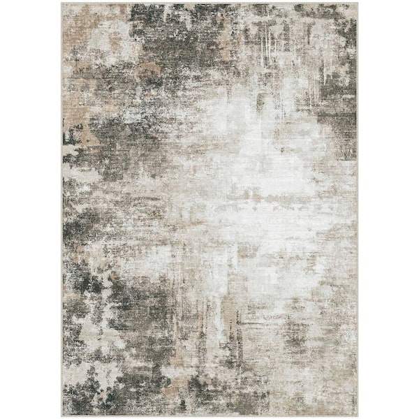 Black Hole Black/Brown 9 ft. x 12 ft. Modern Abstract Washable Area Rug