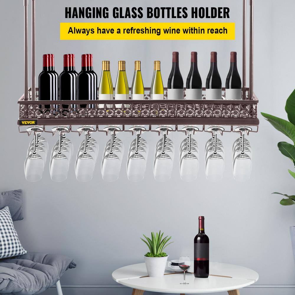 Copper Adjustable Ceiling Wine Bottle and Glass Rack