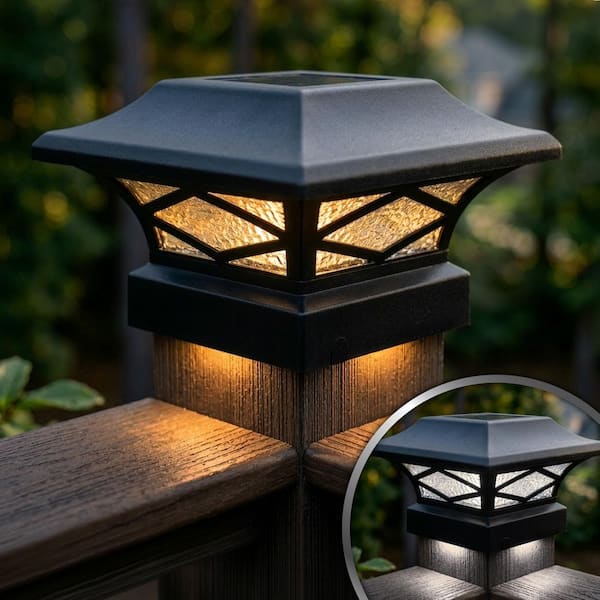 Kingsbridge Solar Black Dual Lighted Outdoor Integrated LED Post Cap (2-Pack)