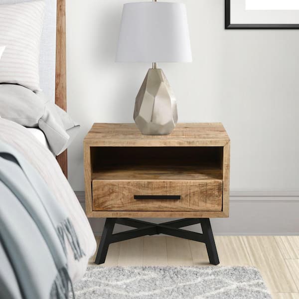 THE URBAN PORT 22 in. Brown 1-Drawer Nightstand