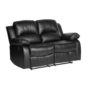 Bianca 62.5 in. W Faux Leather Rectangle Double Manual Reclining Loveseat in Black