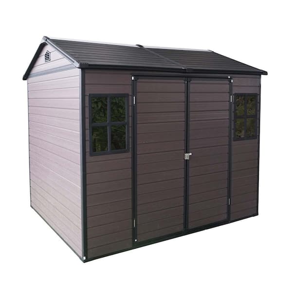8 ft. W x 6 ft. D Outdoor Resin Storage Shed, Tool House with Floor, 2 Window for Patio/Yard/Lawn, Brown (49 sq. ft. )