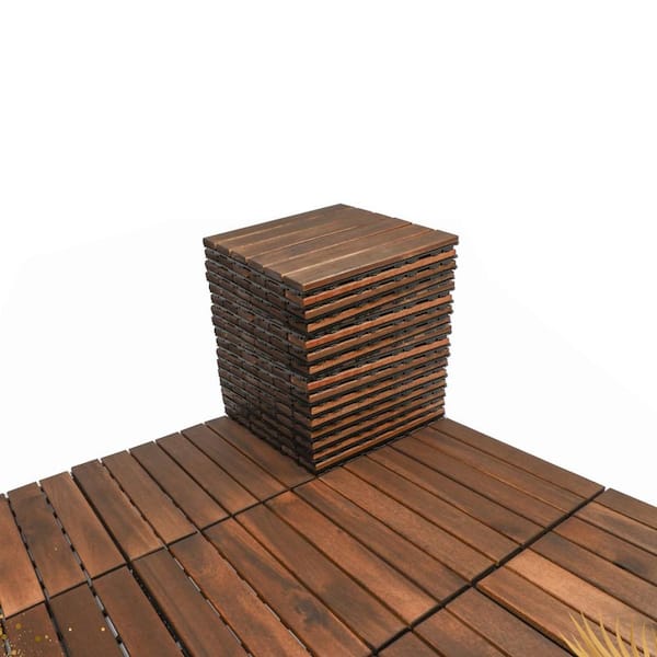 Tidoin Patio 5-Slat 1 ft. x 1 ft. Wood Interlocking Deck Tile in Brown (27  Per Box) HG-YDW1-047 - The Home Depot