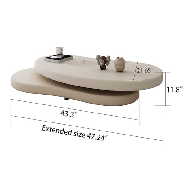 Beige Oval 2-Tier Rotating Coffee Table - 47.24 in.
