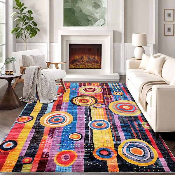 Modern Colorful 5 ft.x7 ft. Abstract Printed Rug Living Room Decorative Rug Washable Rug Anti-fouling Non-Slip Area Rug