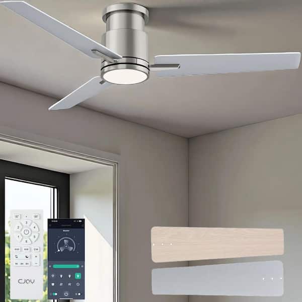 48 in. W 3-Blade Ceiling Fans in Brushed Nickel with Dimmable Color LED Lights and Remote, 6 Speeds Quiet Reversible DC
