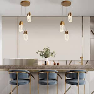 Cleistocactus 3-Light Integrated LED Satin Gold Cluster Chandelier with Irregular Oval-Shaped Rings