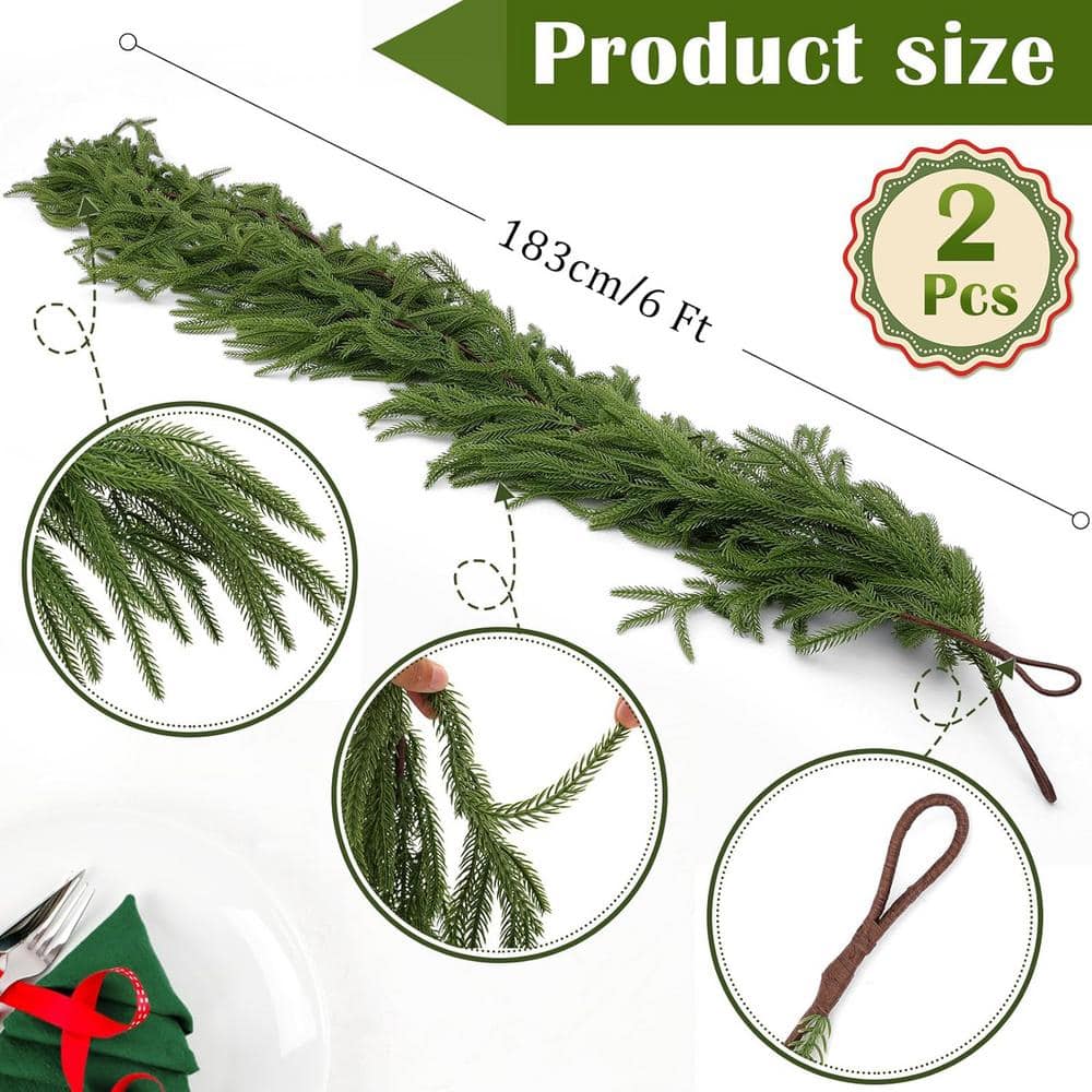 6 ft Green Artificial Pine and Eucalyptus Garland with Snow Flocked Finish