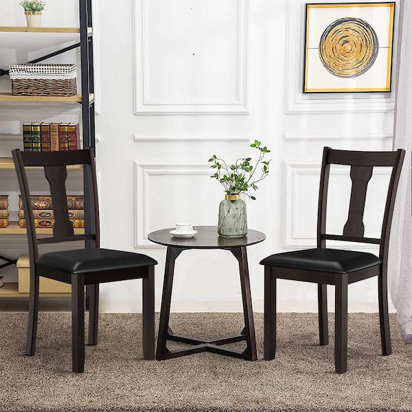 Coffee Dining Room Chairs Modern Wood Dining Side Chair High Back Kitchen Chairs with Rubber Wood Frame (Set of 2)