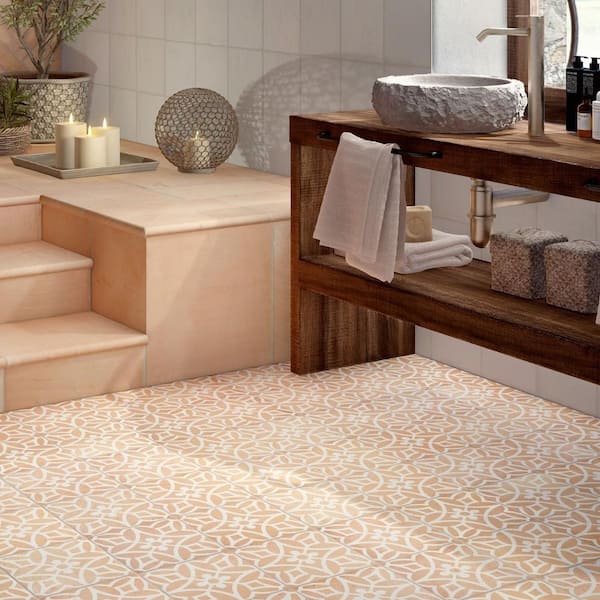 Sienna Terracotta Flora 8.85 in. x 8.85 in. Matte Porcelain Floor and Wall Tile (8.69 sq. ft./ Case)