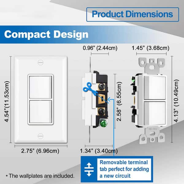 switch　ホワイト Yichuhaoxi 15 Amp Smart Single-Pole Push Button Dual Paddle
