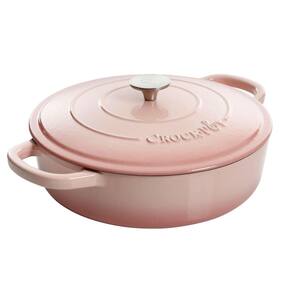 Artisan 5 qt. Blush Pink Round Enameled Cast Iron Braiser Pan with Self Basting Lid