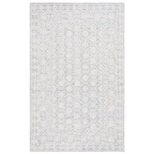 Ebony Gray/Ivory Doormat 3 ft. x 5 ft. Floral Area Rug