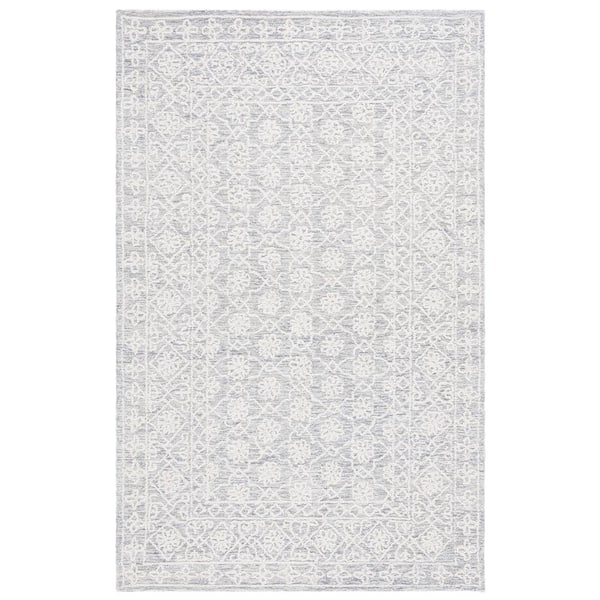 SAFAVIEH Ebony Gray/Ivory 4 ft. x 6 ft. Floral Area Rug