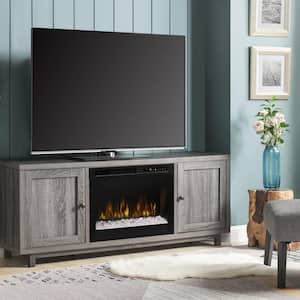 Jesse 65 in. Electric Fireplace and Glass Ember Bed in Iron Mountain Grey with 26 in. Media Console