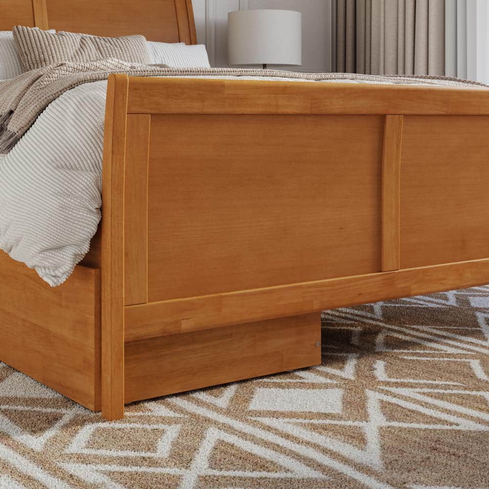 Portland Light Toffee Queen Wood Platform Bed with Storage Drawers