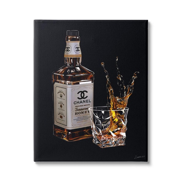 The Stupell Home Decor Collection Splashing Liqueur Glam Whiskey Bottle Design by Ziwei Li Unframed Food Art Print 40 in. x 30 in.