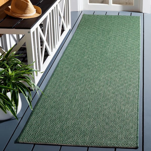 Courtyard Dark Green 2 ft. x 8 ft. Solid Color Ikat Indoor/Outdoor Runner Rug