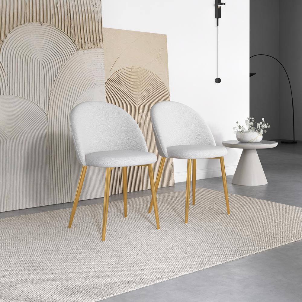 High-Back Cream Boucle Upholstered Parsons Side Chair Set