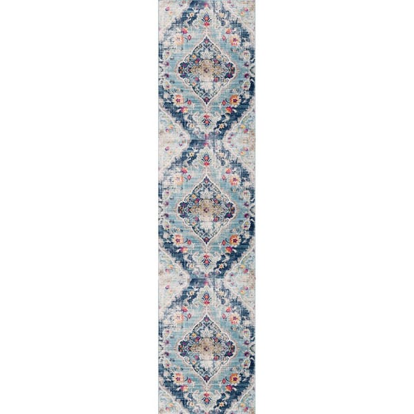 Savannah Blue Grey 2 ft. x 14 ft. Boho Indoor Transitional Runner Rug