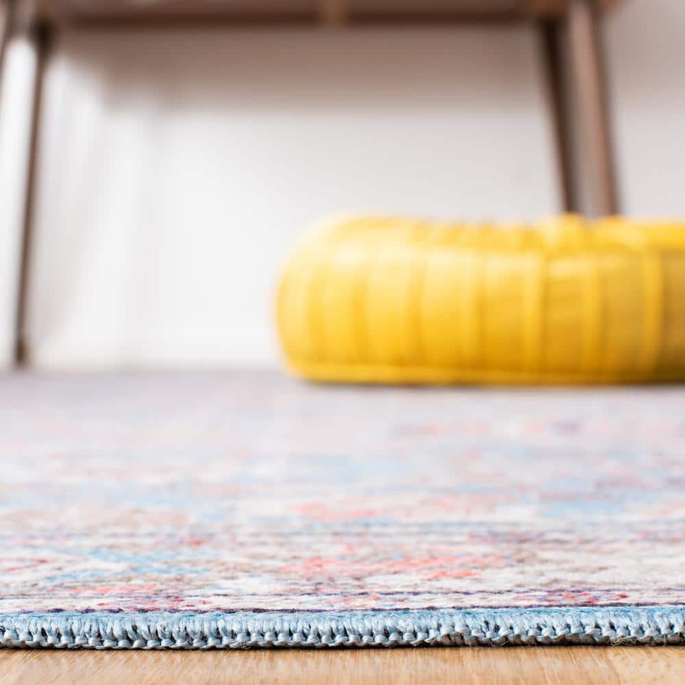 Serapi Blue and Rust Square Washable Area Rug