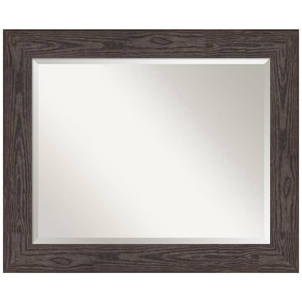 Amanti Art Bridge Black 34 in. W x 28 in. H Wood Framed Beveled Bathroom Vanity Mirror in Black