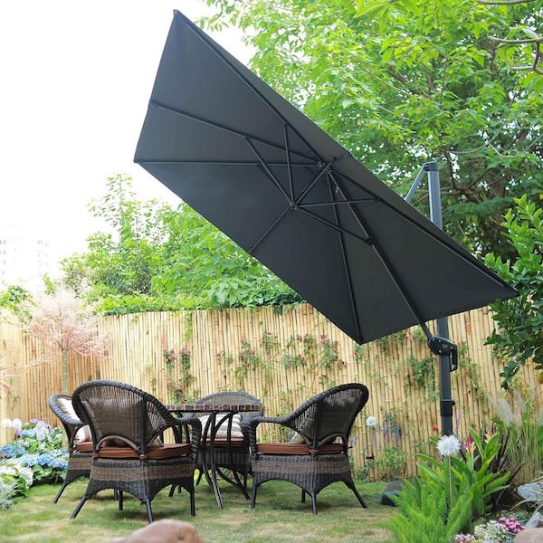 10 ft. Square Aluminum Outdoor Patio Cantilever Umbrella Offset 360° Rotation Umbrella with Base, Gray