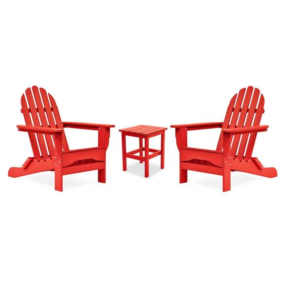 DUROGREEN Icon Bright Red Recycled Plastic Adirondack Chair with Side Table (2-Pack)