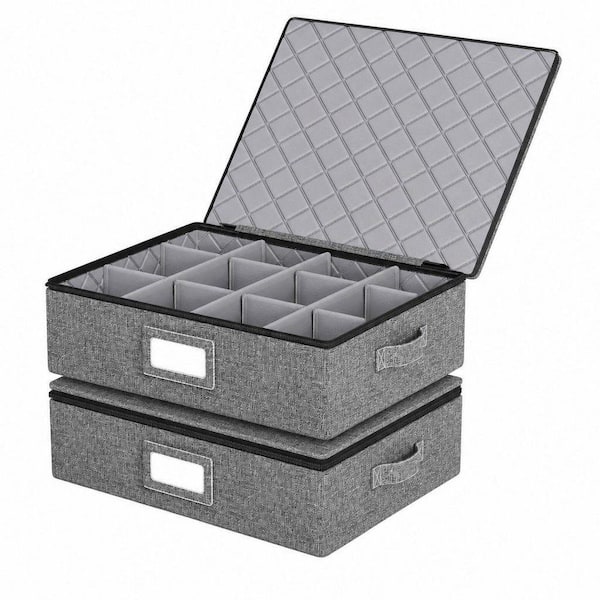 2 Pack Grey Stemware Organizer with Hard Shell and Dividers for Coffee Mugs,Tea Cups and Glasses