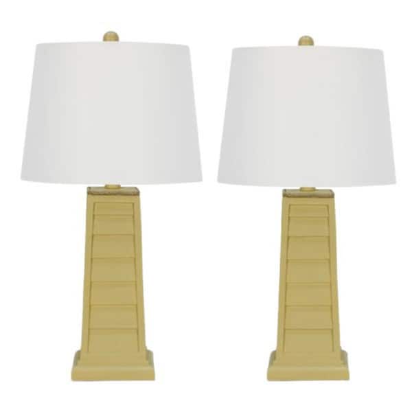 Fangio Lighting Pair of 25 in. Yellow Shutter Table Lamp with a Designer White Drum Linen Shade