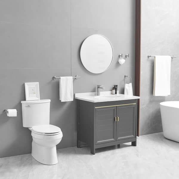 5-Piece Bath Hardware with Towel Bar Towel Hook Toilet Paper Holder and Towel Ring Set in Brushed Nickel