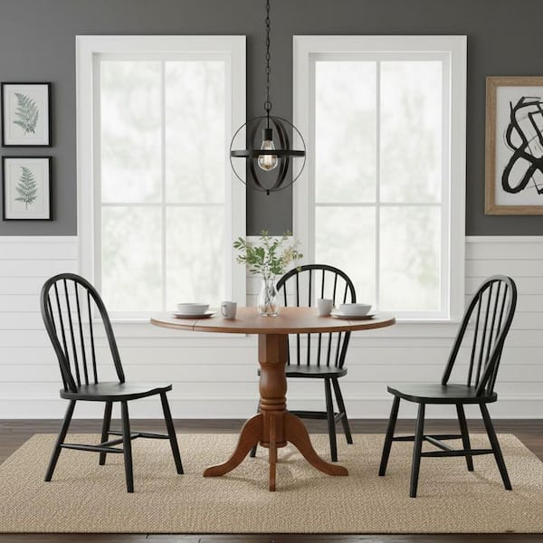 Distressed Oak 42 in. Round Drop Leaf Solid Wood Pedestal Table