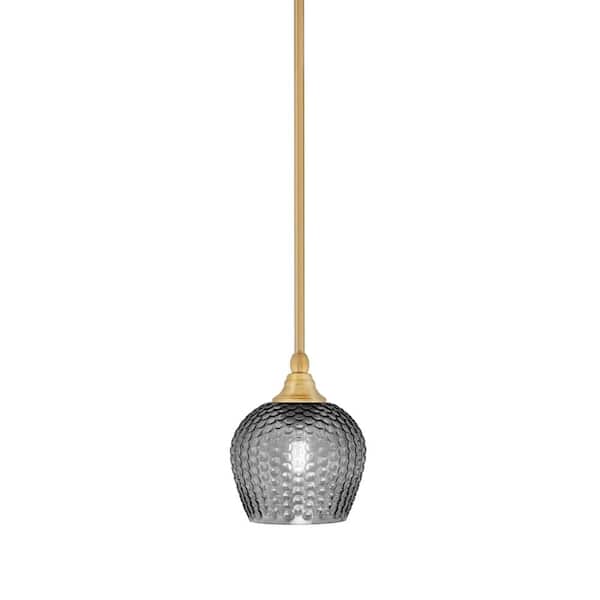 Unbranded Sparta 100-Watt 1-Light New Age Brass Shaded Pendant Light Mini Pendant with Smoke Textured Glass and No Bulb Included