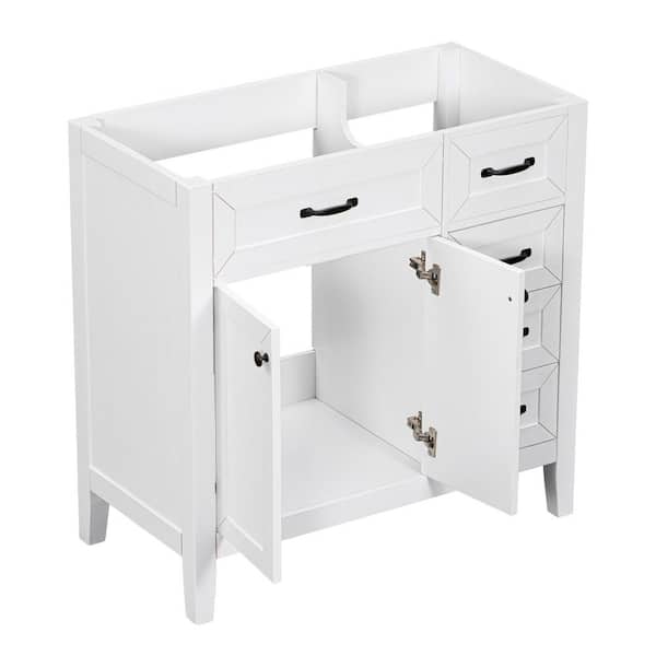 Runesay 35.5 in. x 17.7 in. x 35 in. Wood Freestaning Vanity Base with 3-Drawer and 2-Door in White(Without Sink)