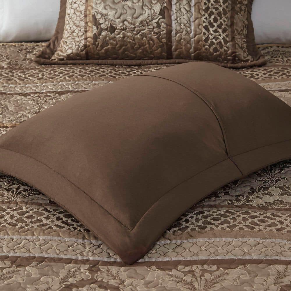 Brown Queen Reversible Jacquard Bedspread Set