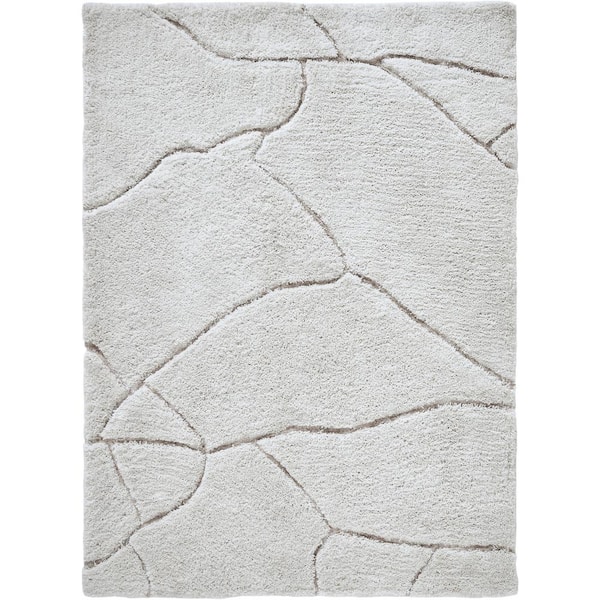 Notre Dame Design Krissy Off-White Base with Taupe Details 5 ft. 3 in. x 7 ft. 3 in. Micro Polyester Machine tufted Area Rug