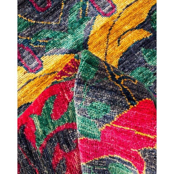 Arts & Crafts Purple 9 ft. x 12 ft. Floral Wool Indoor Area Rug