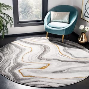 Craft Gray/Gold 10 ft. x 10 ft. Marbled Abstract Round Area Rug