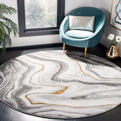 Craft Gray/Gold 9 ft. x 9 ft. Round Abstract Marbled Area Rug