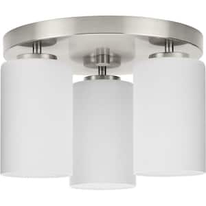 Cofield Collection 12 in. 3-Light Brushed Nickel Transitional Flush Mount with Etched Glass Shades