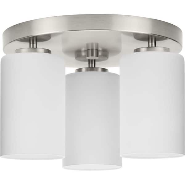 Progress Lighting Cofield Collection 12 in. 3-Light Brushed Nickel Transitional Flush Mount with Etched Glass Shades