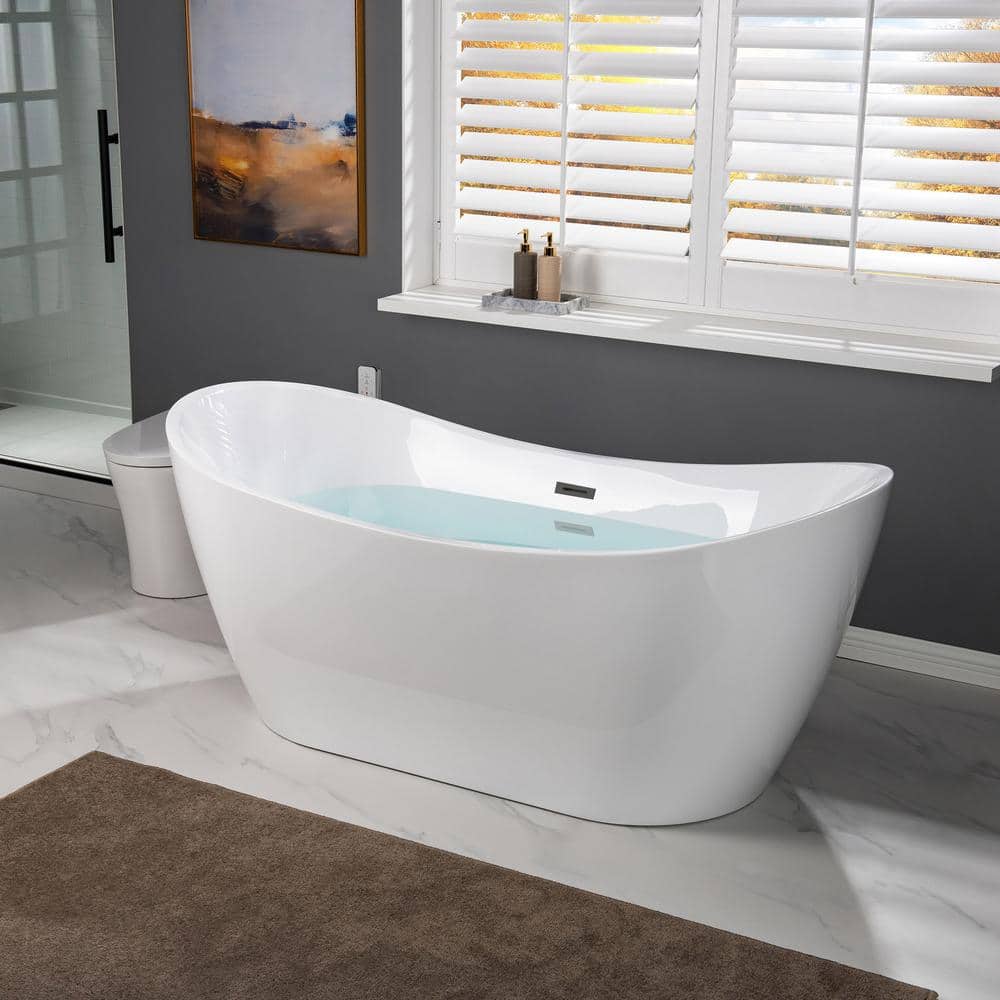 67-Inch White Acrylic Double Slipper Freestanding Bathtub